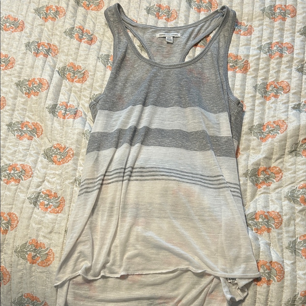 American Eagle Outfitters Gray and Cream Striped Tank Top